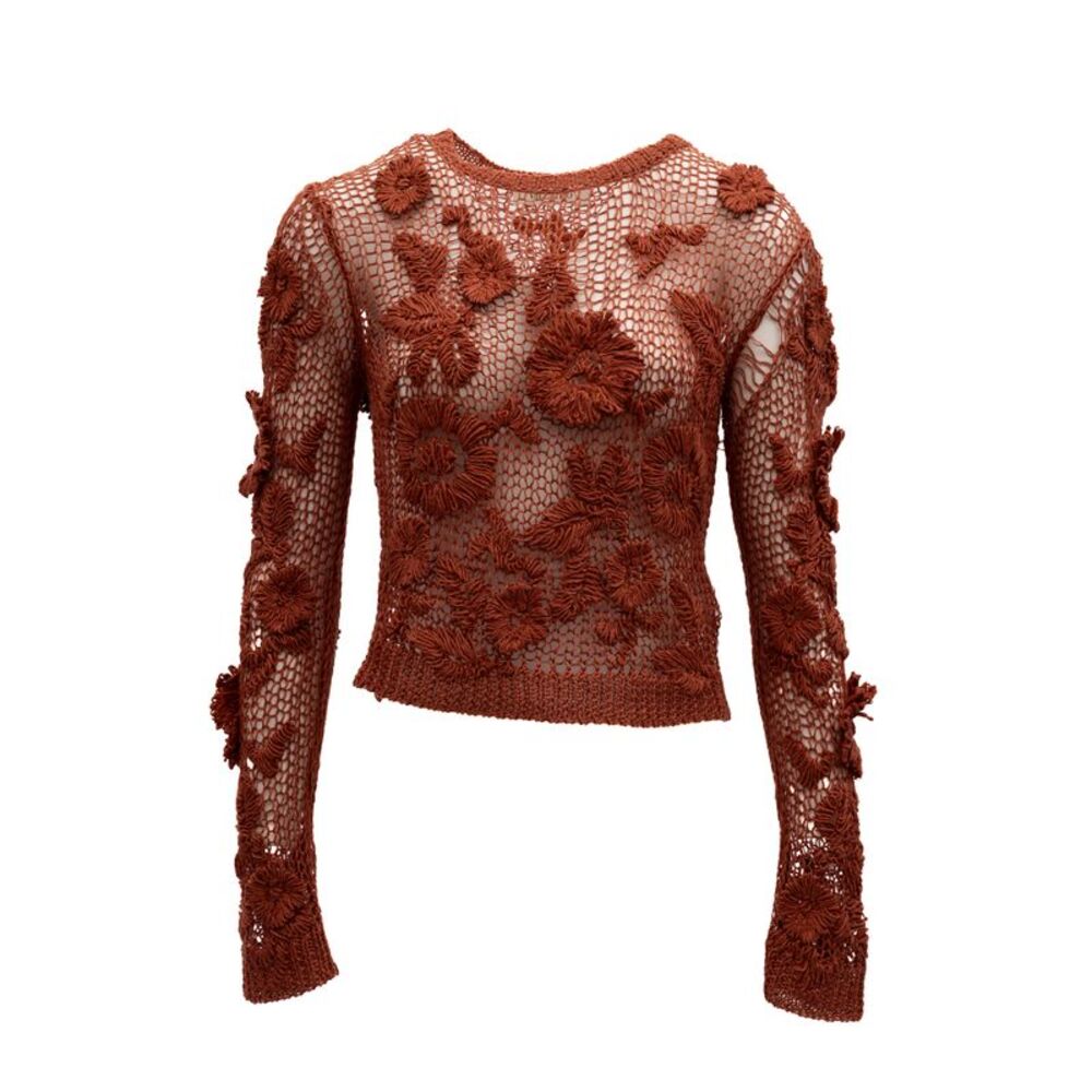 Valentino Garavani Rust Crochet Floral Women's Top
